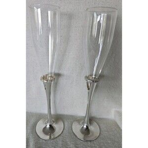 Lenox Devotion Champagne Flute Pair Celebration Silverplate Stem